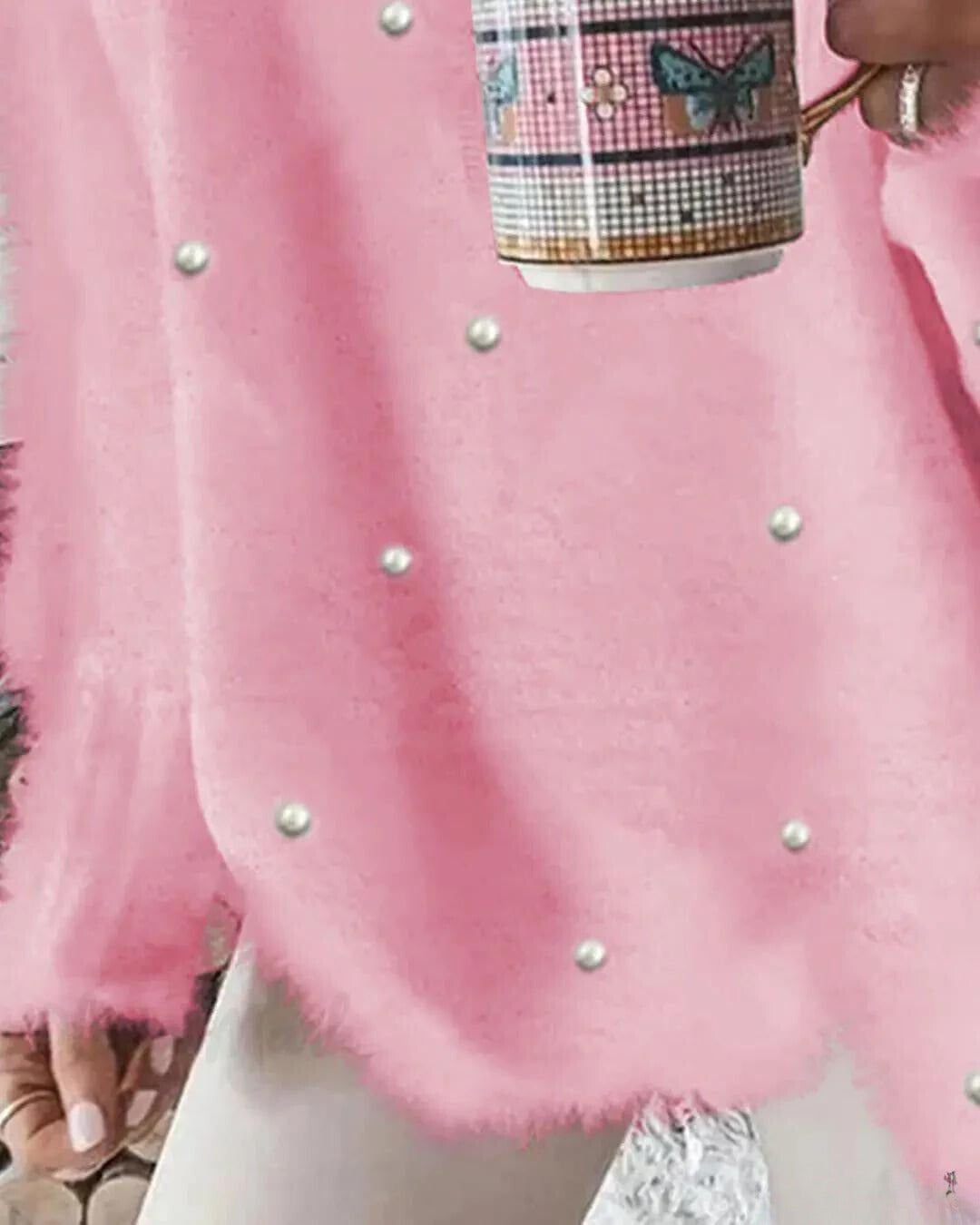 Kin | Langärmeliges flauschiges Top mit Perlen