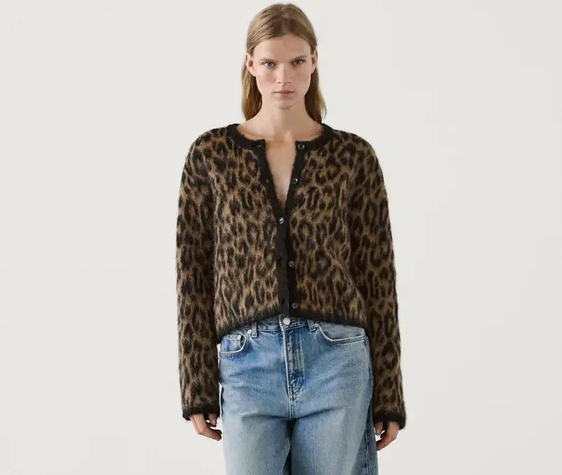 Katren | Damen Leopard Cardigan mit Rundhalsausschnitt