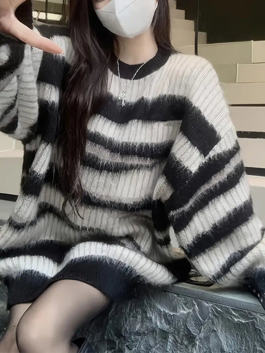 Lesor | Müheloser Stil kontrastfarbener gestreifter Strickpullover