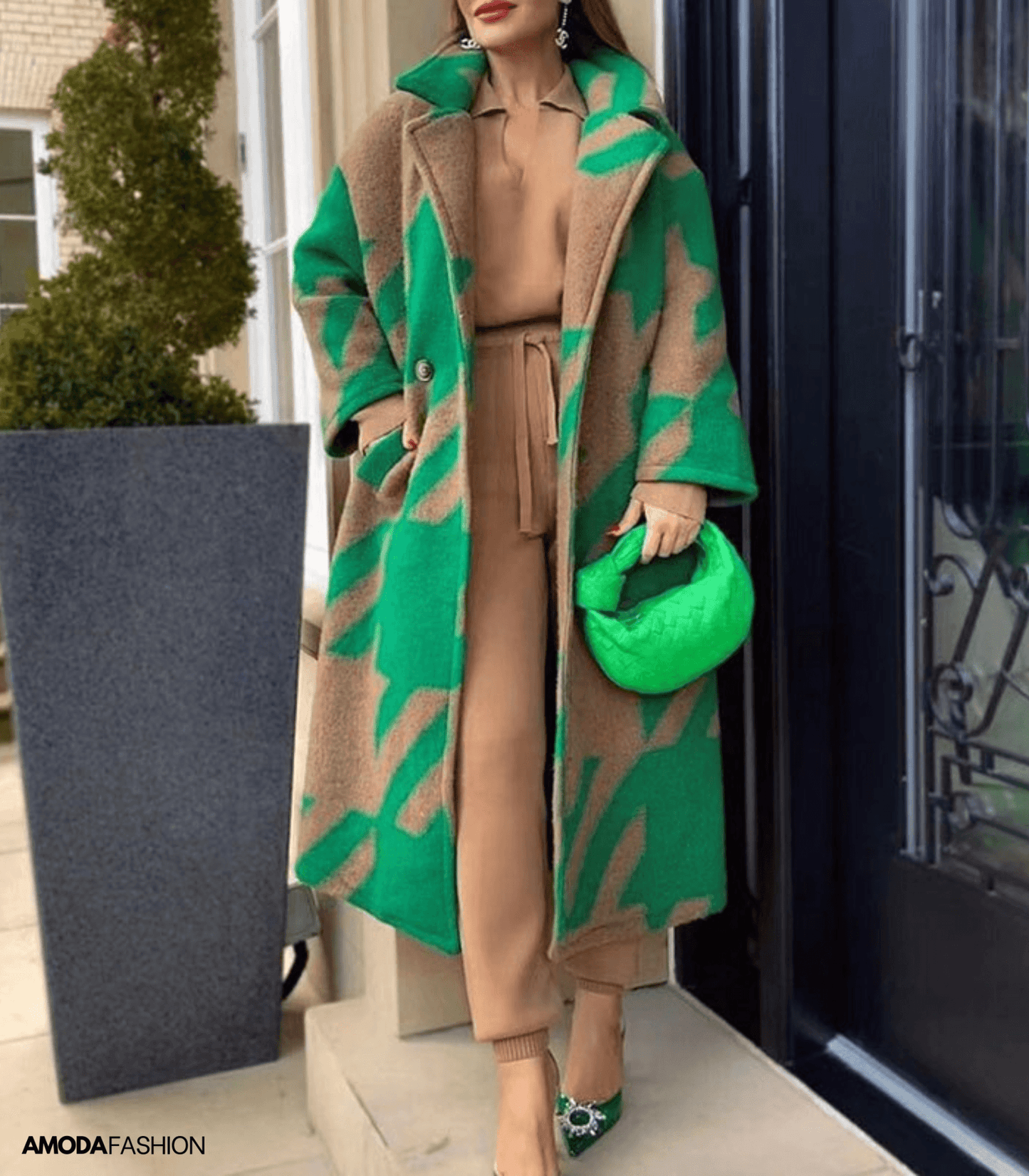 Quana | Bedruckter Wollmantel mit Taschen