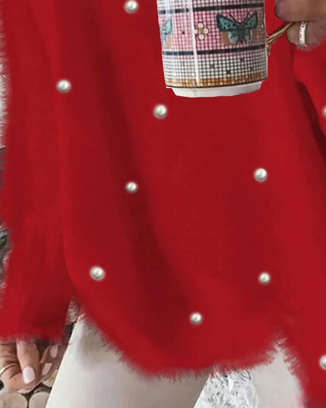 Kin | Langärmeliges flauschiges Top mit Perlen