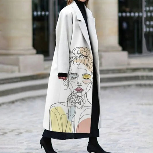 Palmyre | Langer Mantel im Cardigan-Stil für Damen mit stylischen Drucken