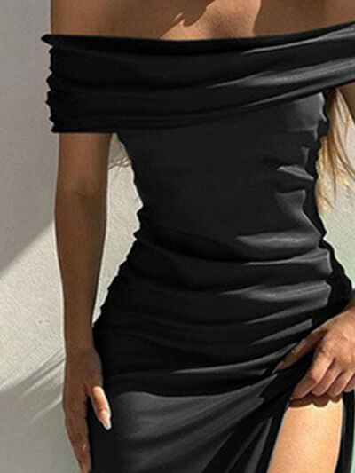 Yrene | Split kleid mit rüschen off-shoulder