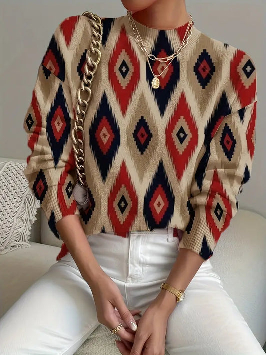 Stepy | Print Stehkragenpullover – Langarm, Lässig