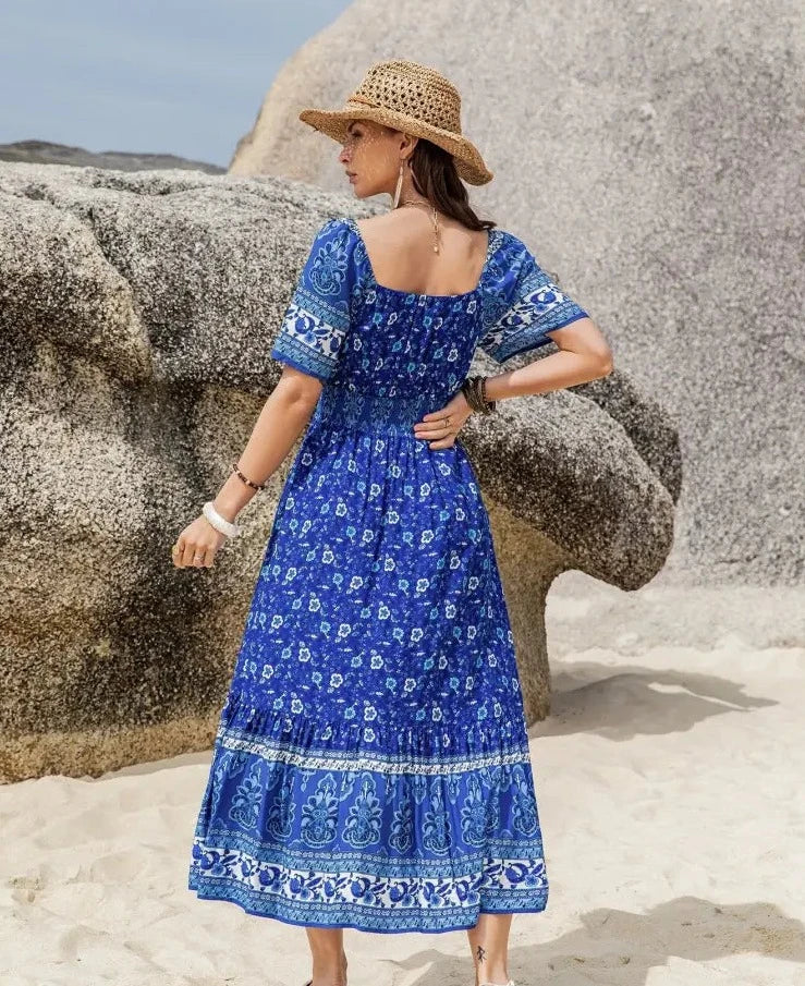 Bryndis | Blumen-Sommerkleid Blau
