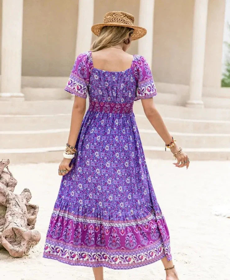 Bryndis | Blumen-Sommerkleid Blau