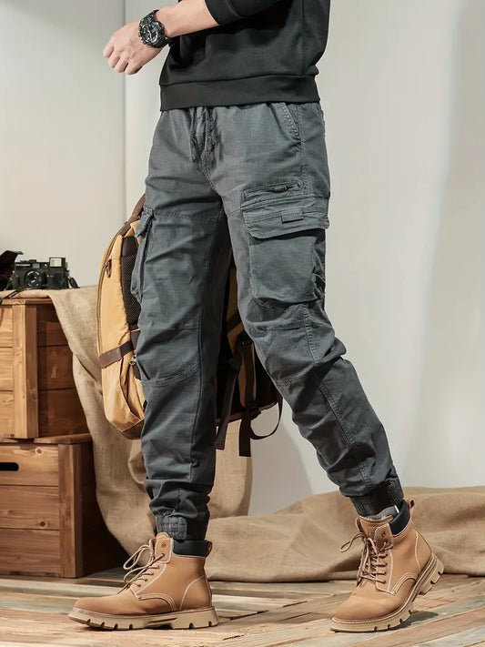 Her | Herren Solid Cargo-Hose mit Mehreren Taschen – Lässige Outdoor-Hose