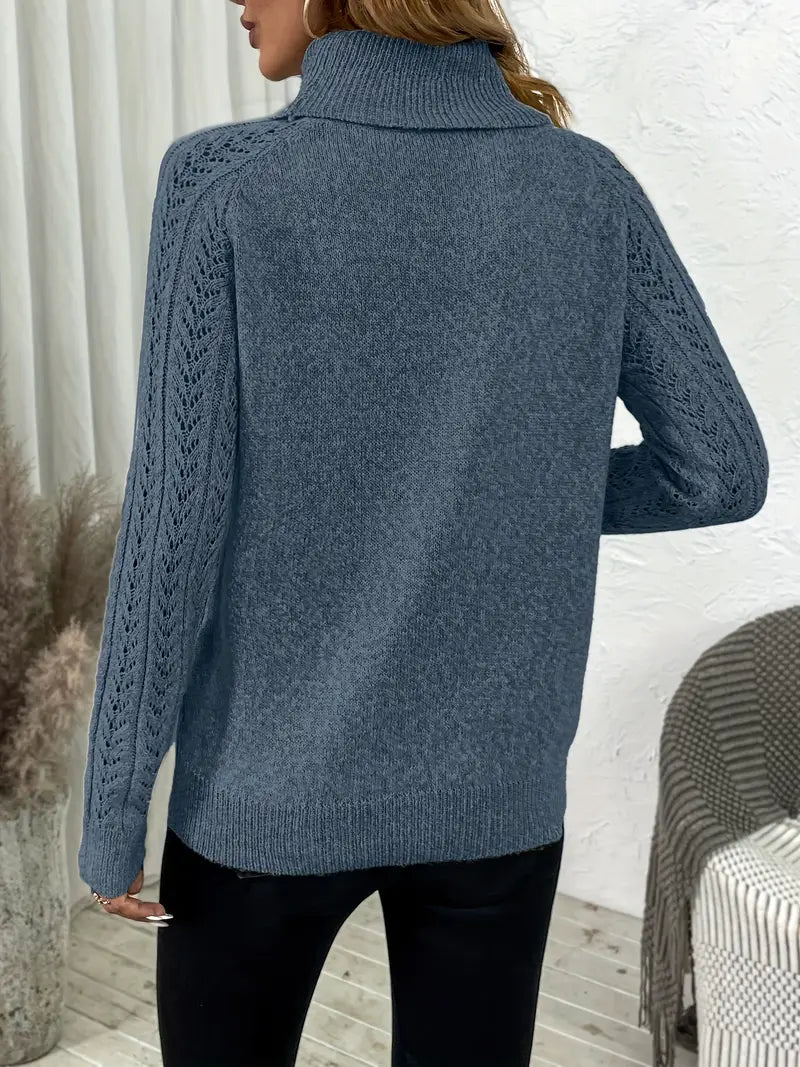 Bluu | Casual Hochkragen Pullover für Damen – Apricot & Marineblau
