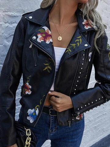 Ridge | Lederjacke mit gestickten Blumen für Damen