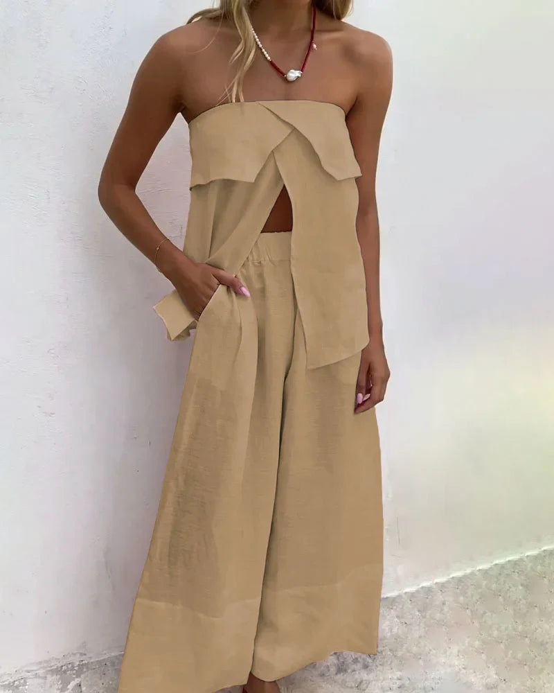 Syrel | Bequemes trägerloses Top und Hosen-Set