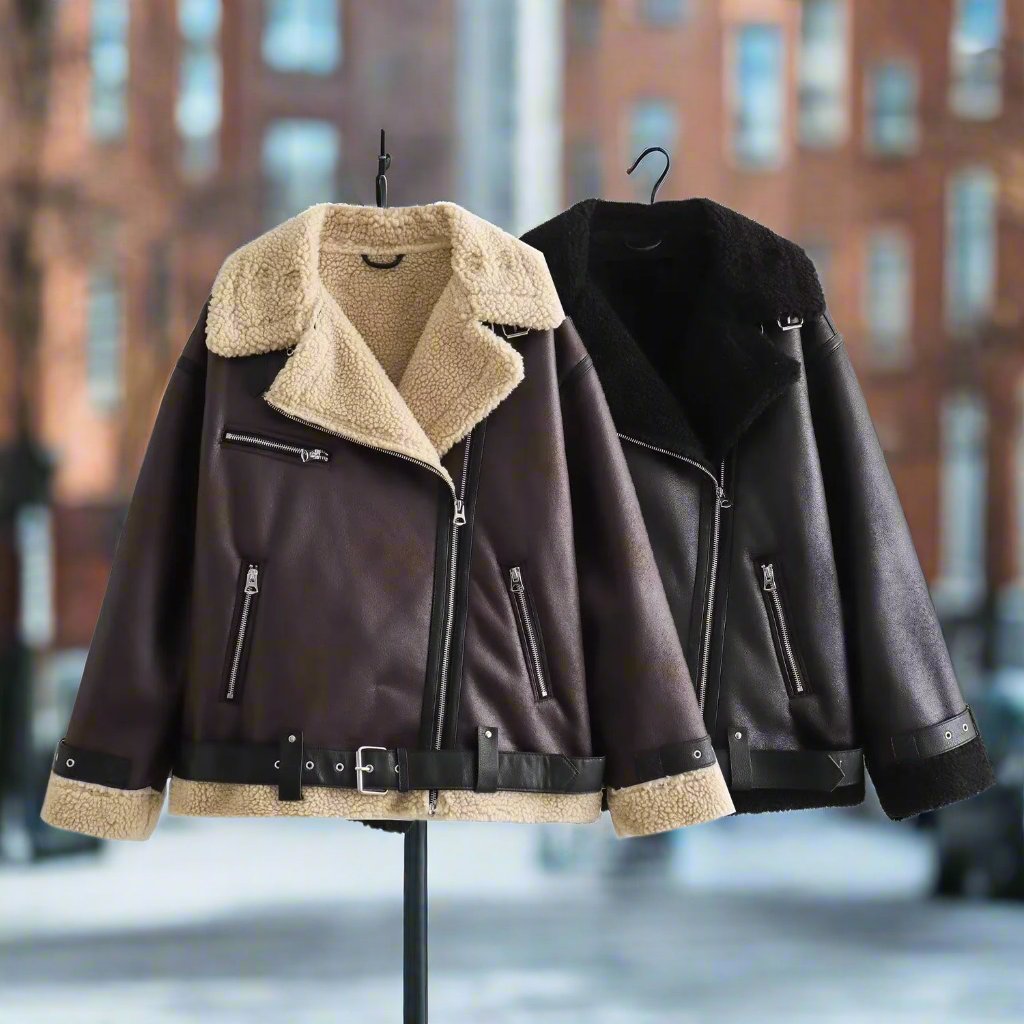 Xandie | Locker sitzende doppelseitige Pelzjacke mit verstellbarem Gürtel