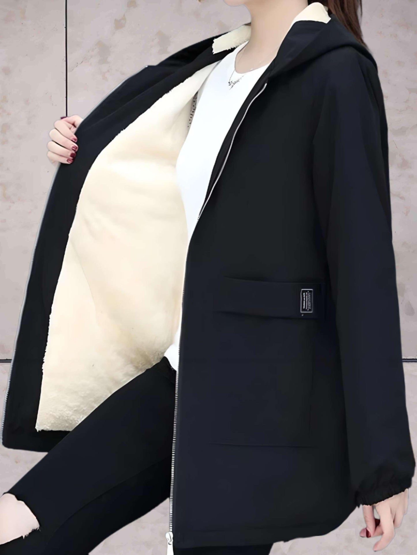 Manzie | Warmes und dickes Lederjacke mit Fleece-Fütterung und Kapuze