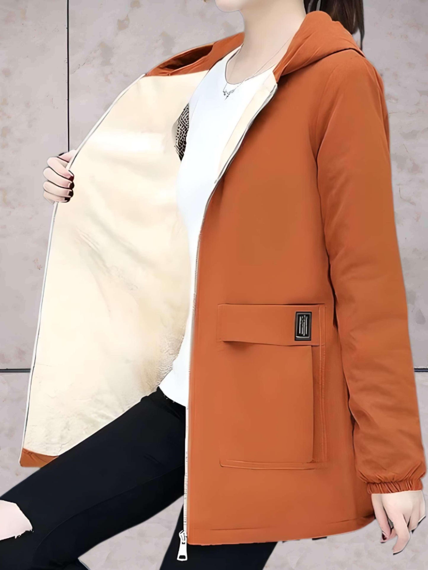 Manzie | Warmes und dickes Lederjacke mit Fleece-Fütterung und Kapuze