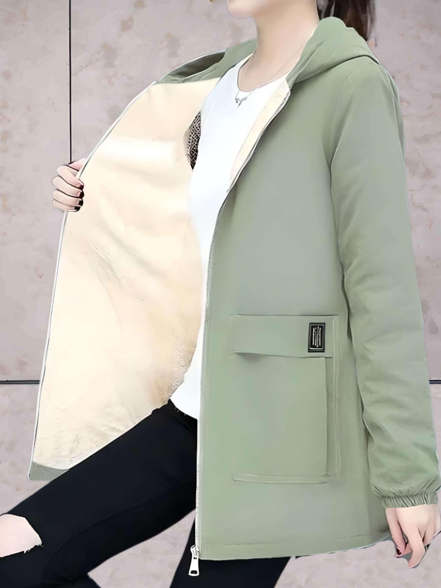 Manzie | Warmes und dickes Lederjacke mit Fleece-Fütterung und Kapuze