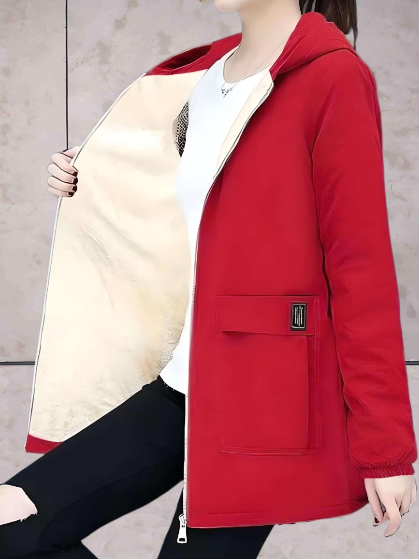 Manzie | Warmes und dickes Lederjacke mit Fleece-Fütterung und Kapuze