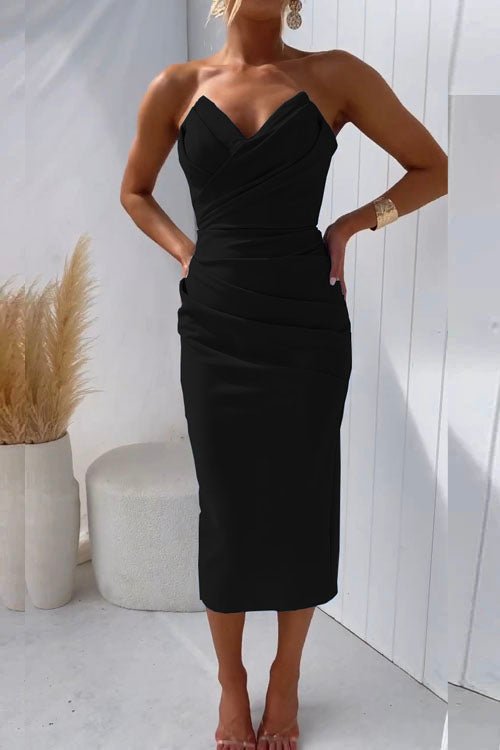 Clarion | Trägerloses Midi Partykleid mit Rückenschlitz