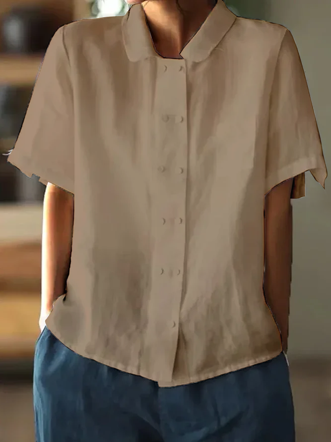 Venice | Weiße Locker sitzende Baumwoll-Leinen Bluse mit kurzen Ärmeln