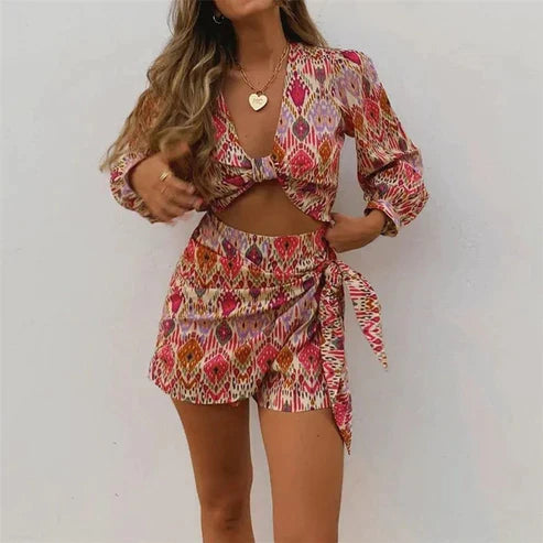 Nina | Crop Bluse und Wickelrock Shorts Set