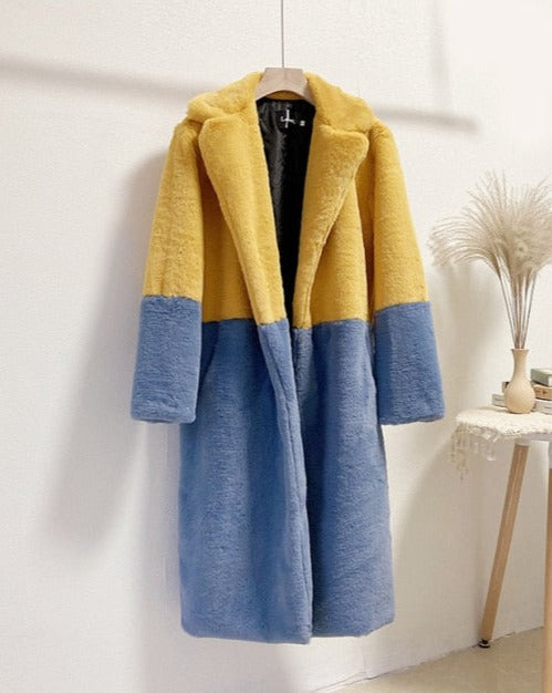 Oriella | Zweifarbiger Mantel aus weichem Velours für Damen