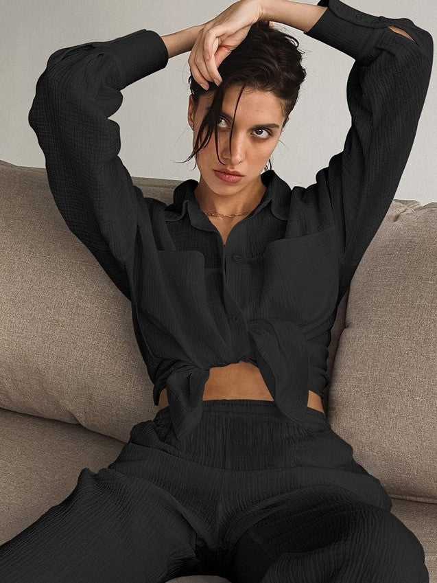 Viy | Langarm-Oberteil und Hochtaillierte Hose im Set