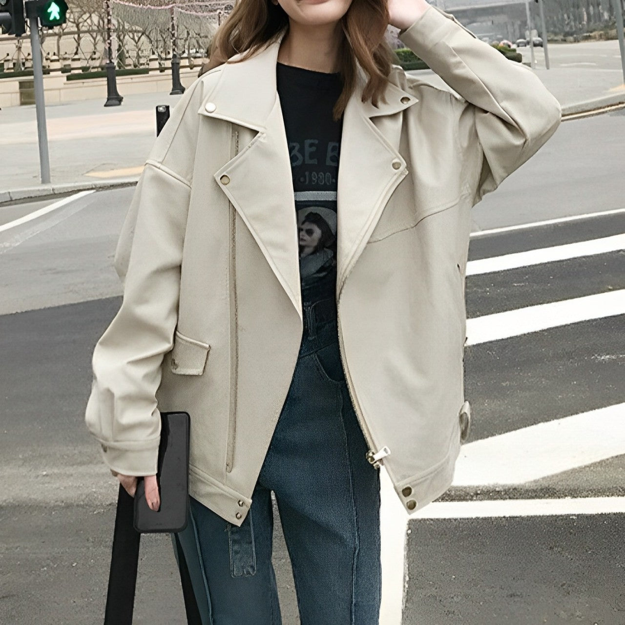 Verlina | Oversize Damenjacke aus PU-Leder mit Reißverschluss