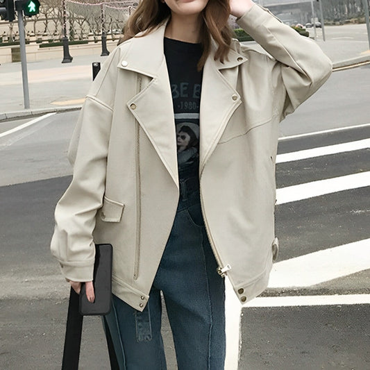 Verlina | Oversize Damenjacke aus PU-Leder mit Reißverschluss