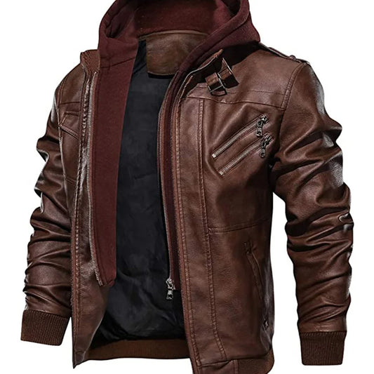 Prio | Stilvolle Premium Leder-Winter-Jacke mit Kapuze