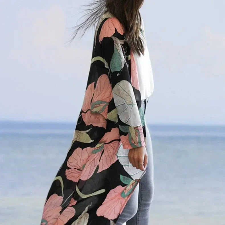 Rhiann | Strandkimono mit großen Blumen