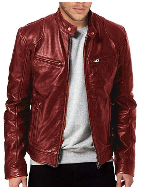 Ethann | Herren-Motorrad-Lederjacke Slim Fit Kurzmantel