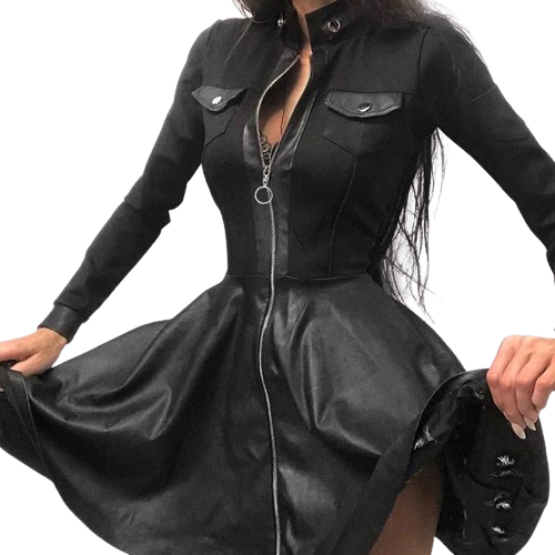 Uerika | Gedurftes Mini-Jurk aus Kunstleder mit Spitzen-Einsatz