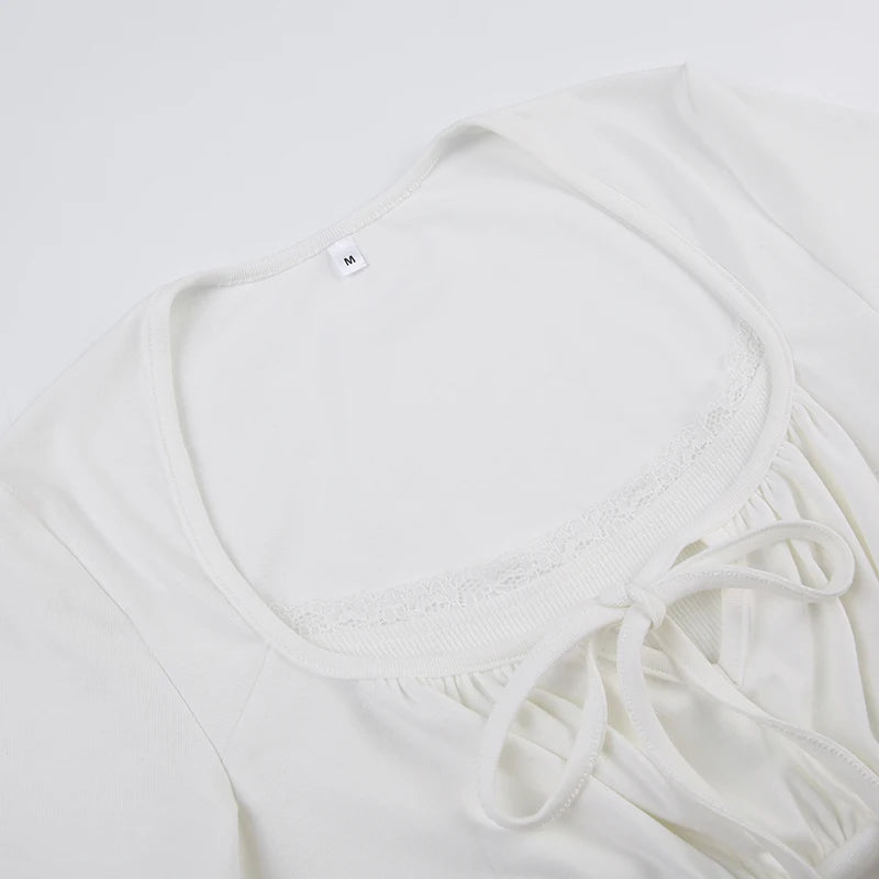 Shayi | Top mit Spitzenbesatz, eckigem Ausschnitt und Kordelzug