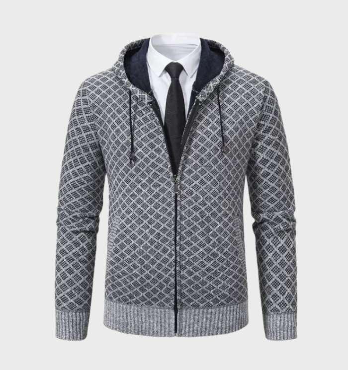Xsander | Einfache Argyle Jacke mit Kapuze und durchgehender Reißverschluss für Herren