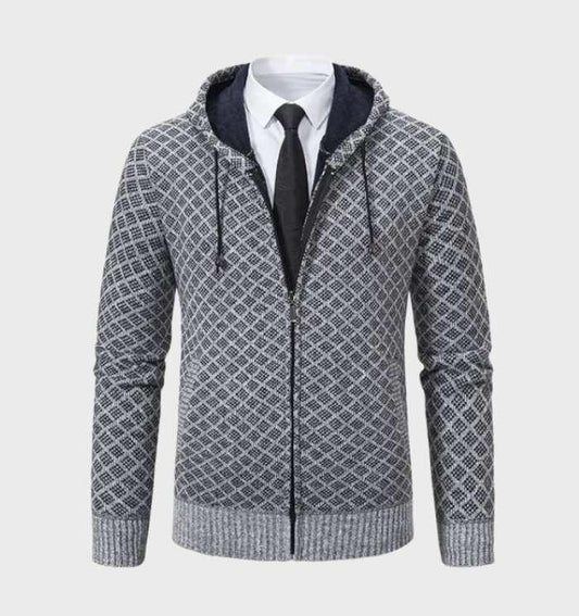 Xsander | Einfache Argyle Jacke mit Kapuze und durchgehender Reißverschluss für Herren