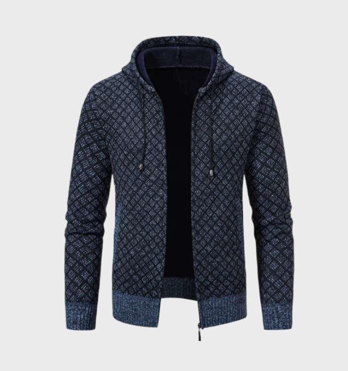 Xsander | Einfache Argyle Jacke mit Kapuze und durchgehender Reißverschluss für Herren